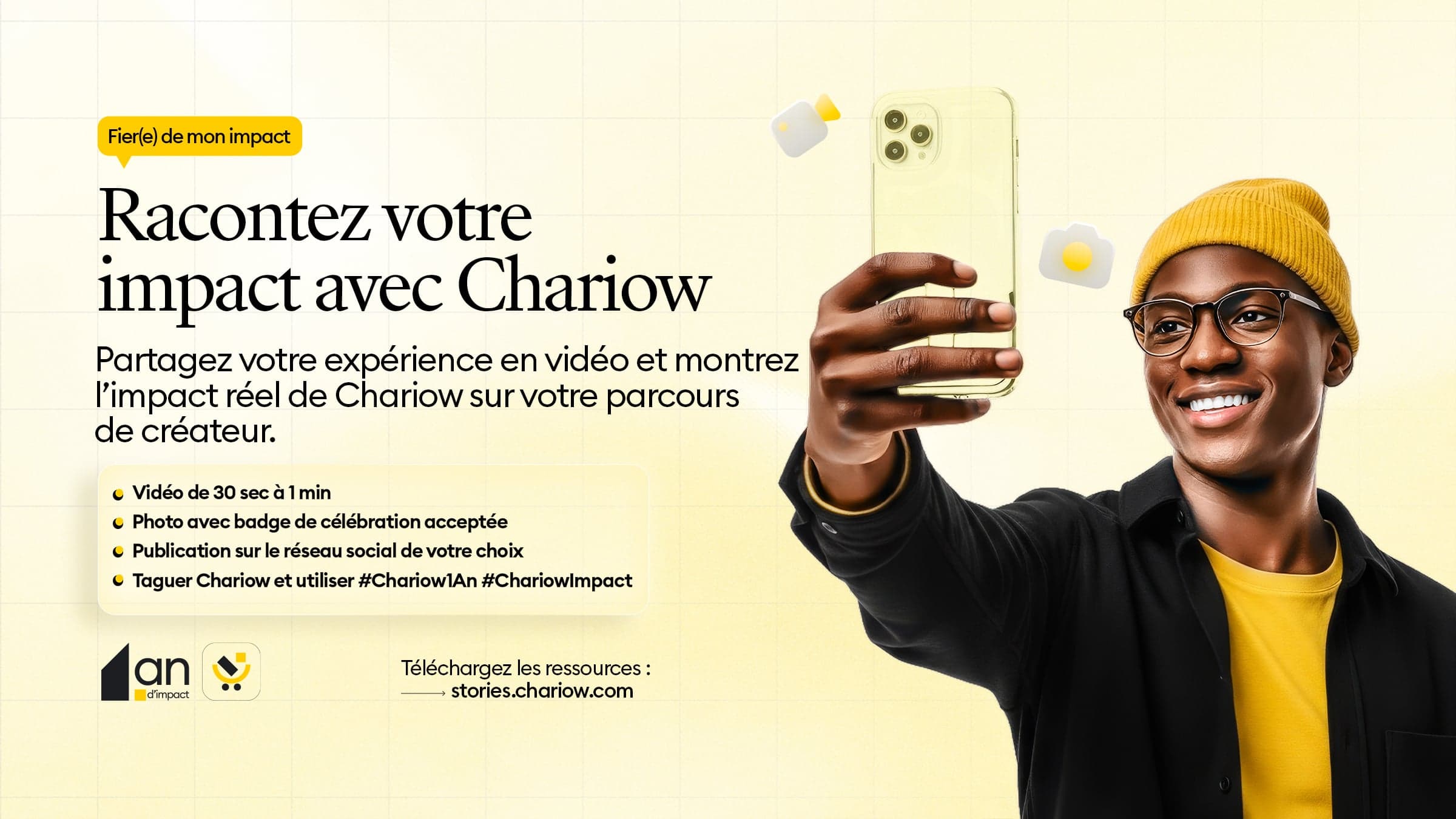 Rejoins la campagne « Fier(e) de mon impact avec Chariow »