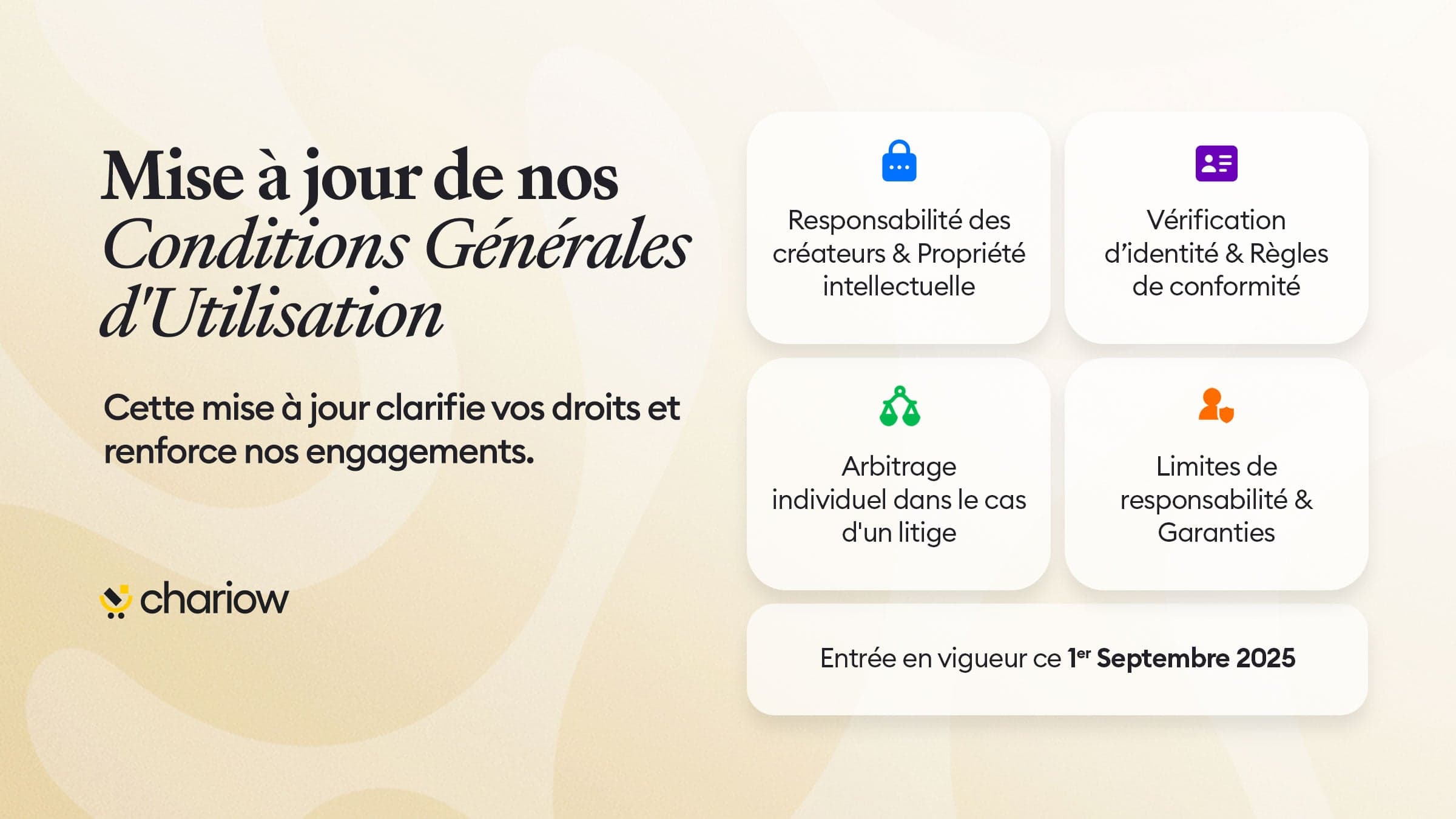 Important update: the new Chariow T&C are in effect starting today