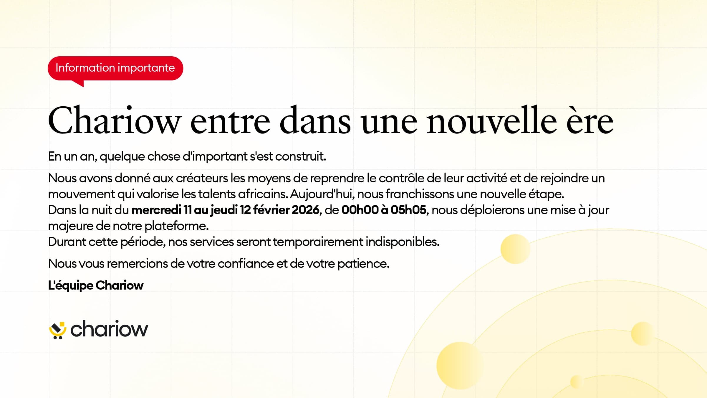 Mise à jour majeure : Chariow entre dans une nouvelle ère